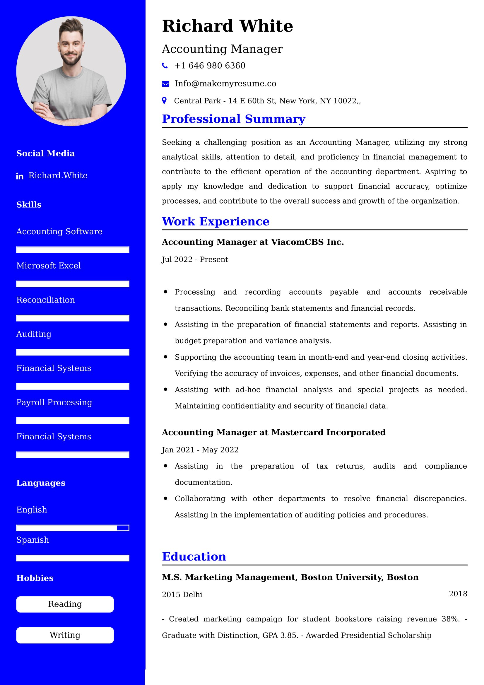 Accounting Manager Resume Examples India