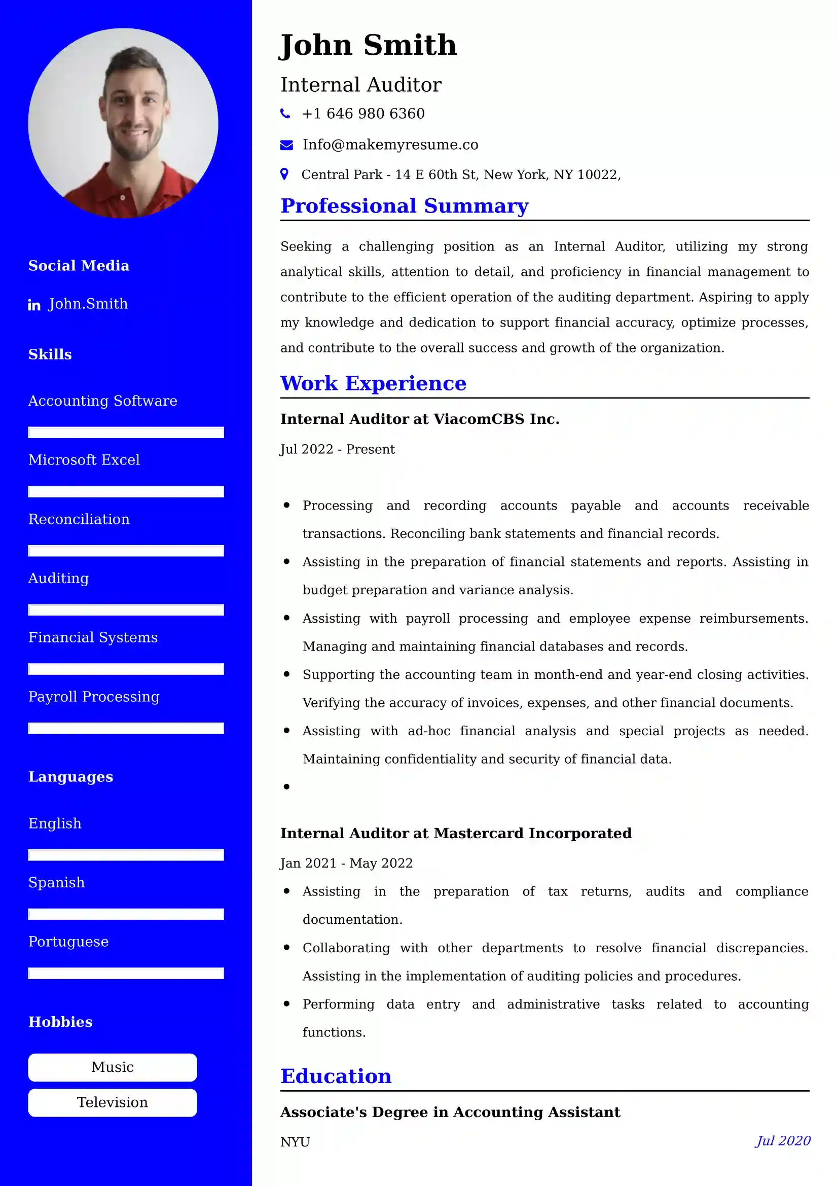 Internal Auditor Resume Examples India